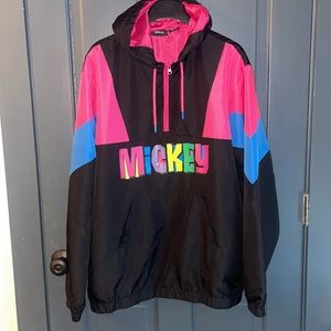 DISNEY Mickey Men’s L Vintage 1/4 Zip Light-Weight Windbreaker Graphic Hoodie